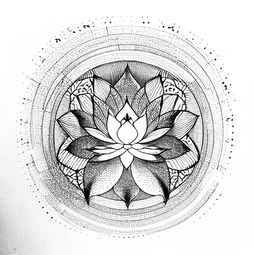 Lotus Flower With Women And A Moon