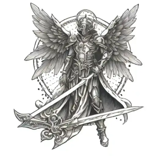A Mechanical Angel Wielding A Sword Of Light