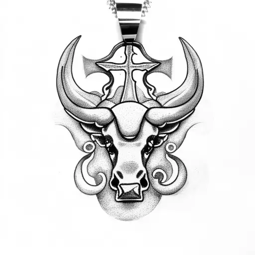 Italian Bull Horn And Cross Pendant Together