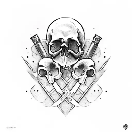 Skull With Knives Between Olive Leaves