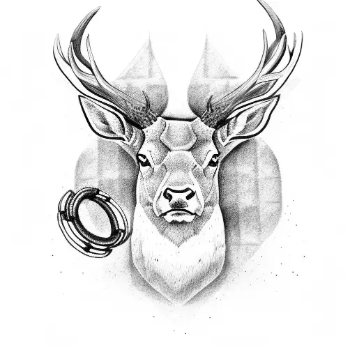 A Charging Red Deer With Rings Around The Neck