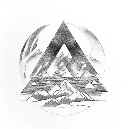 A Sketch-style Tattoo Of A Vinyl Record Spinning With Mountain Peaks As The Grooves