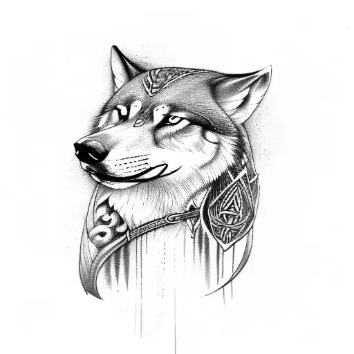 Design Of A Viking-era Tattoo Of A Wolf With An Owl