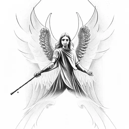 Stairway To Heaving With Young Man Climbing And Angel Reaching Out And Om Angel Wing Initials M K