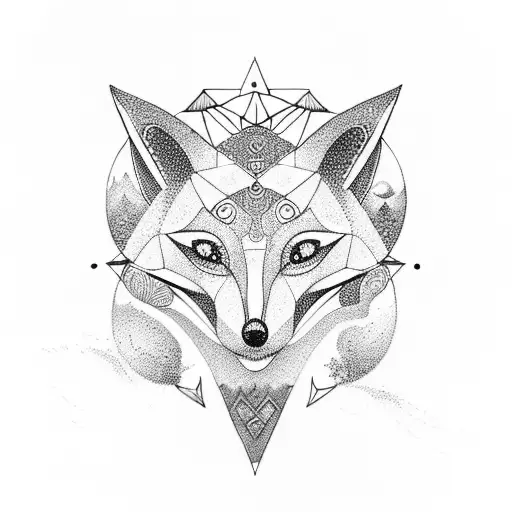 A Geometric Fox And Kangaroo Design With A Yin Yang Symbol Incorporated