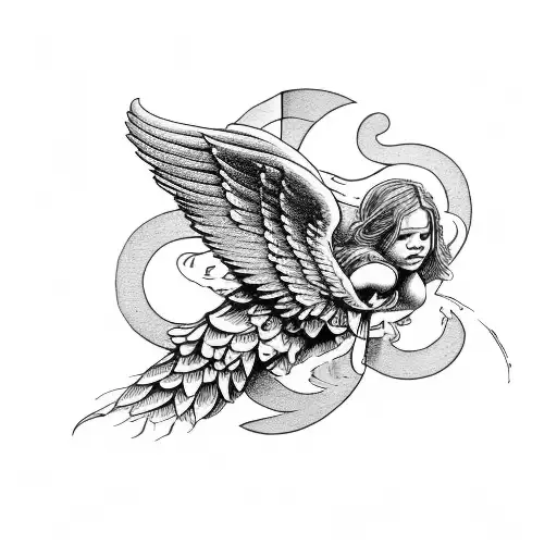 Stairway To Heaving With Young Man Climbing And Angel Reaching Out And Om Angel Wing Initials M K