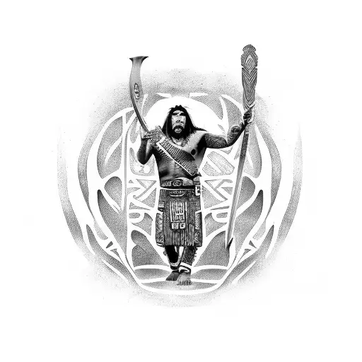 A Maori Warrior Engaged In A Fierce Battle