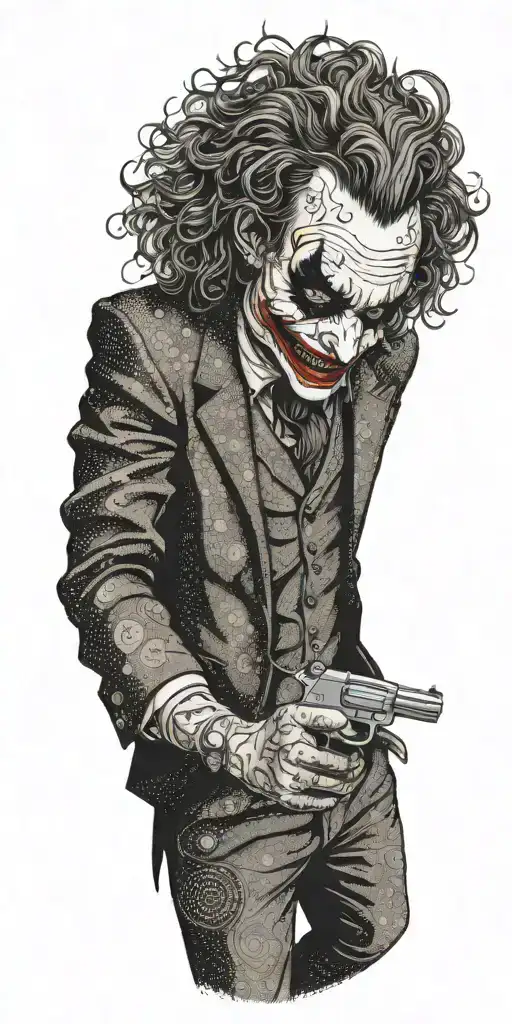 A Joker Holding A Gun Made Out Of Money