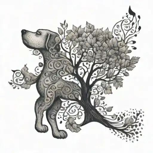 A Whimsical Dog-shaped Tree With Flute Leaves Blowing In The Wind