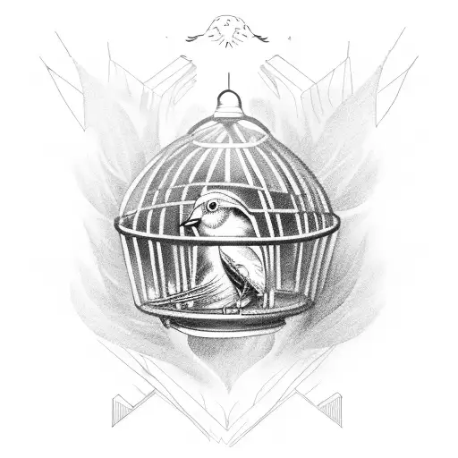 Open Cage With A Dead Bird Inside And Other Flying Away From The Open Door
