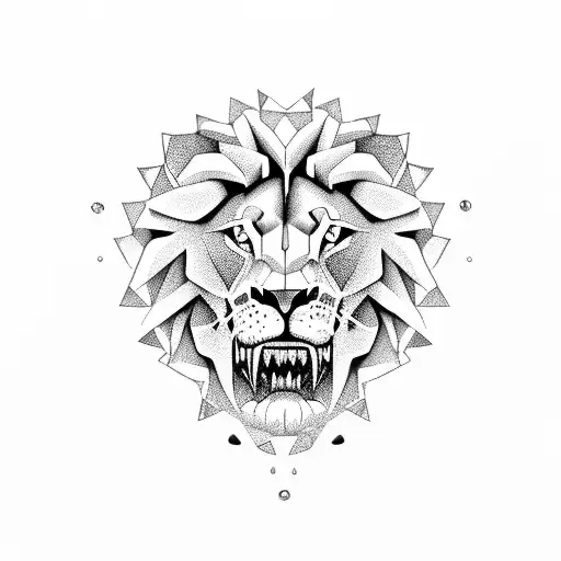 Lion Biting An Skull With Waves Diamonds Nircissus Flowers