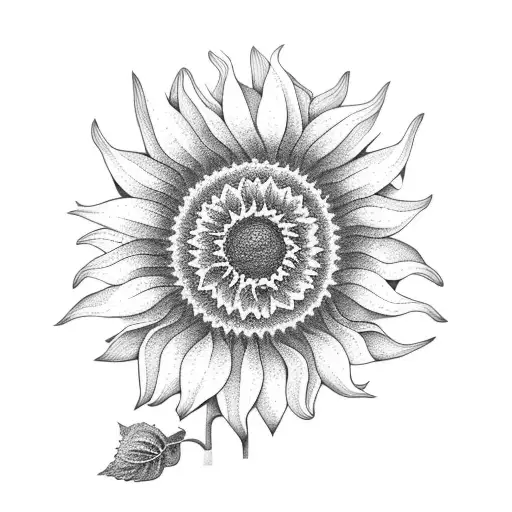 A Dotwork Sunflower Surrounded By Intricate Floral Patterns