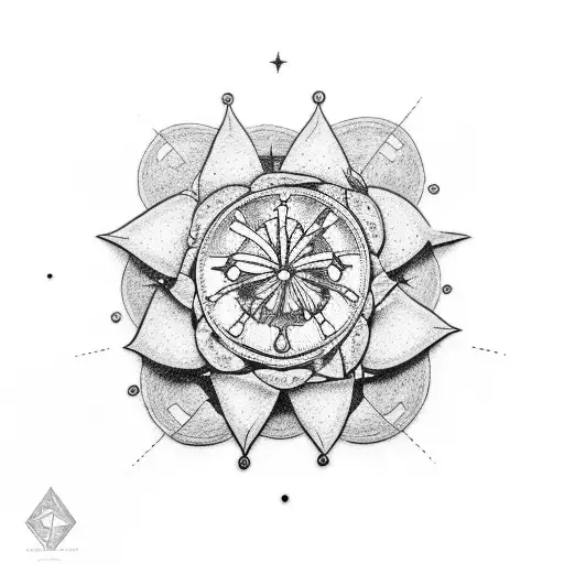 A Blackwork Tattoo Of A Rock Flower With A Star Wars Twist