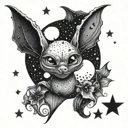 Feminine Cute Bat Moon Stars