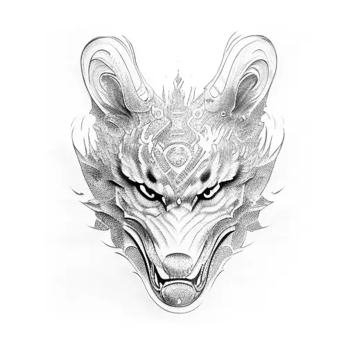 Head Half Dragon Halk Wolf