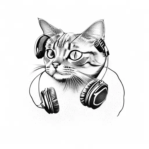 A Cat Wearing Headphones And Reading A Book