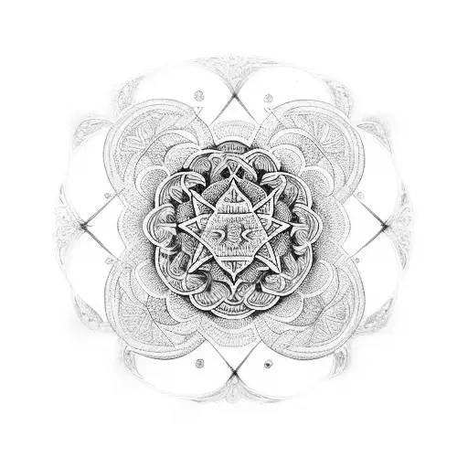 Intricate Dotwork Tattoo Featuring A Mandala Made Of Gothic Symbols