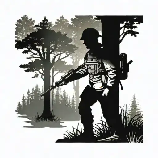 A Silhouette Of A Soldier Standing In A Beautiful Canadian Forest