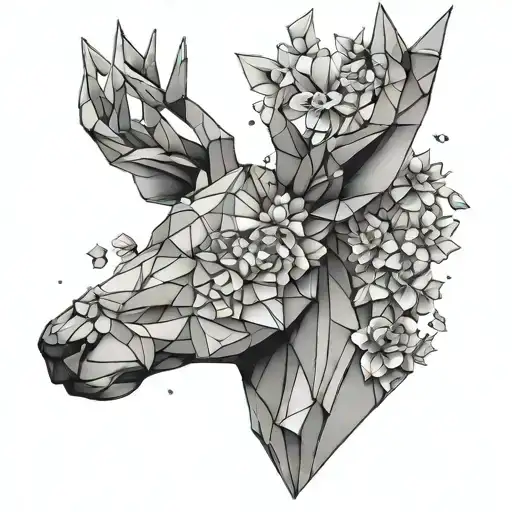 Origami Deer Head With Flowers Intertwined