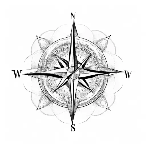 Compass With Flowers And Waves
