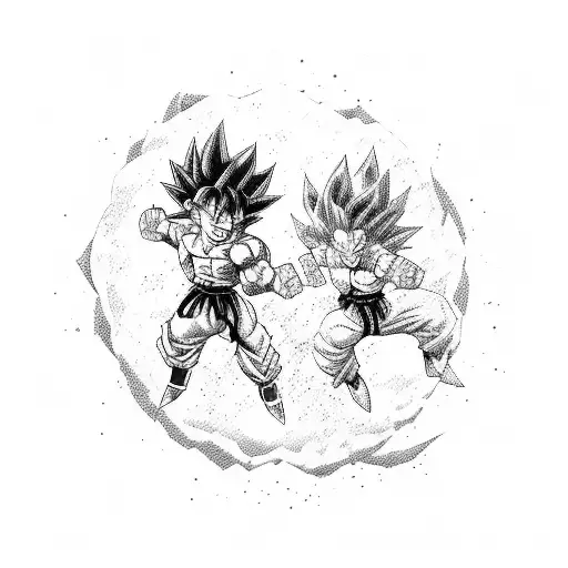 Goku And Vegeta In A Muay Thai Stance With Dragon Balls Floating Around Them
