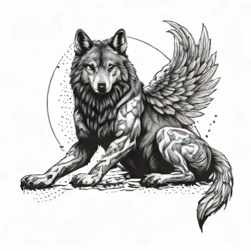 Male Angel And Dark Side Full Body Wolf