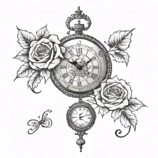 Clock And Roses Intertwined