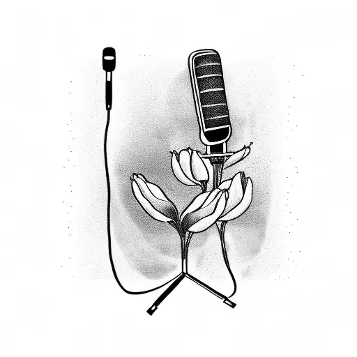 Microphone And Guitar With Tulips And Musical Notes