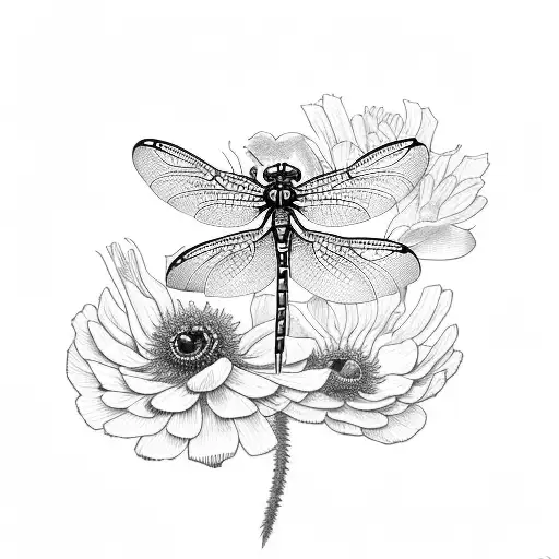 Dragonfly In Anemoneflowers