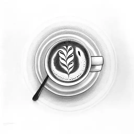 A Serene Beach Scene With A Coffee Cup In The Foreground