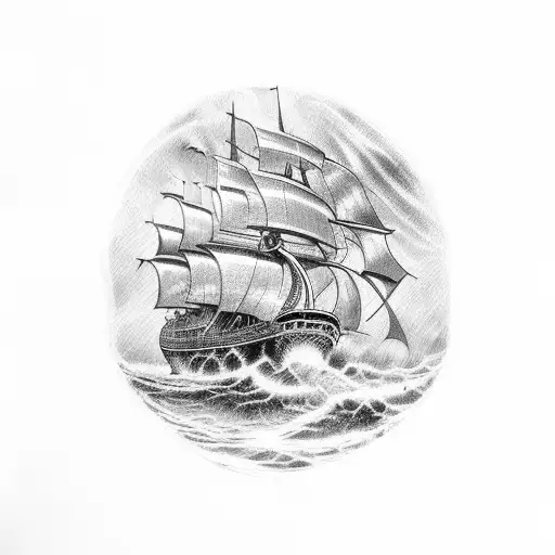 Ship In Storm With Kraken