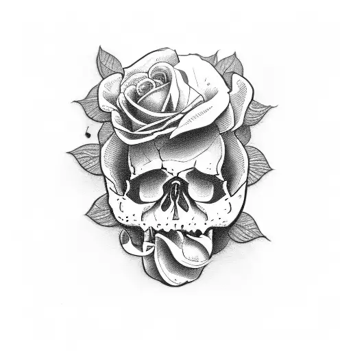 Small Skull And Roses And Orchids