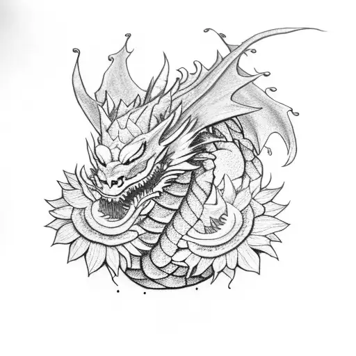 Dragon With A Sunflower In Its Mouth