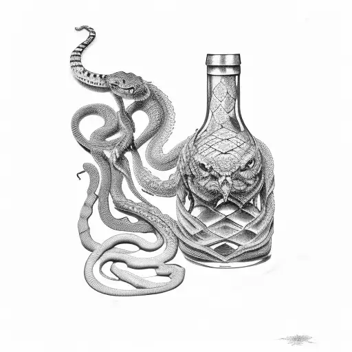 Aged Antique Wine Bottle With Vietnamese Amber Colored Snake Coiled Inside