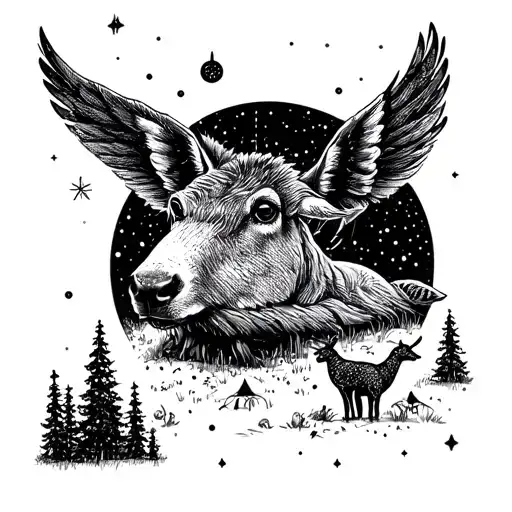 A Constellation Of Camping Gear And Wildlife Intertwined In A Dotwork Pattern