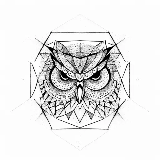 Dark Owl And Crow In A Geometric Design