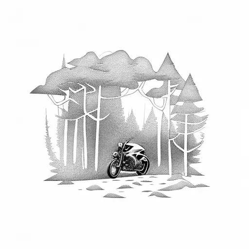 A Tattoo Of A Motorcycle Speeding Through A Forest Landscape