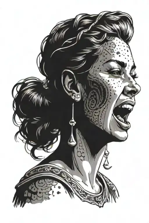 Roman Style Girl Face With Open Mouth And Teeth Showing