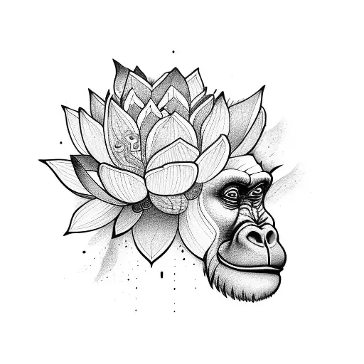 Lotus Flower Merging With A Gorilla Face