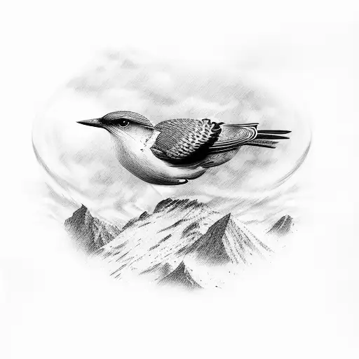 Bird European Roller Flying On A Mountin