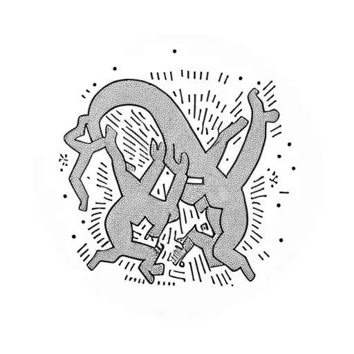 Create A Tattoo In Keith Haring Style Where People Form A Circle Hand In Hand