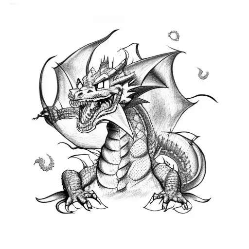 A Dragon Breathing Fire With Dragon Ball Symbols Incorporated