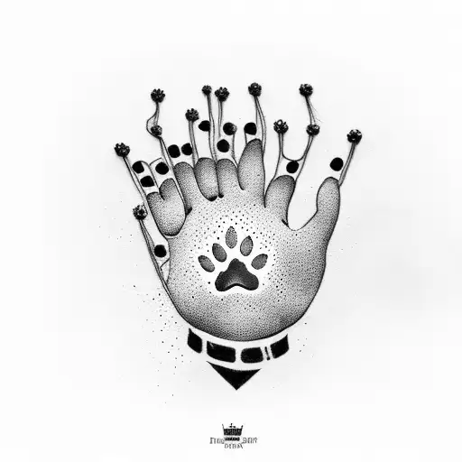 Paw Print With A Crown Hanging On The Base Of The Palm Diagonally