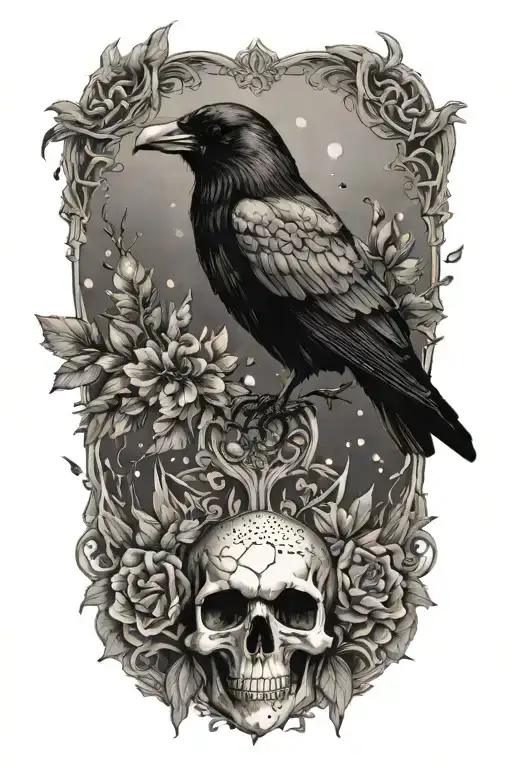 Raven And Crystals With Skull