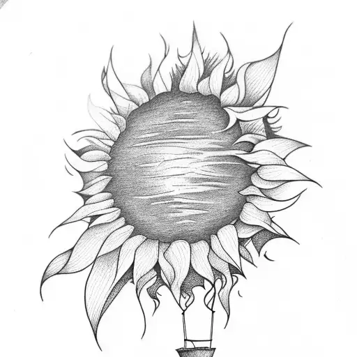 Hot Air Balloon With Sunflower And Mountains