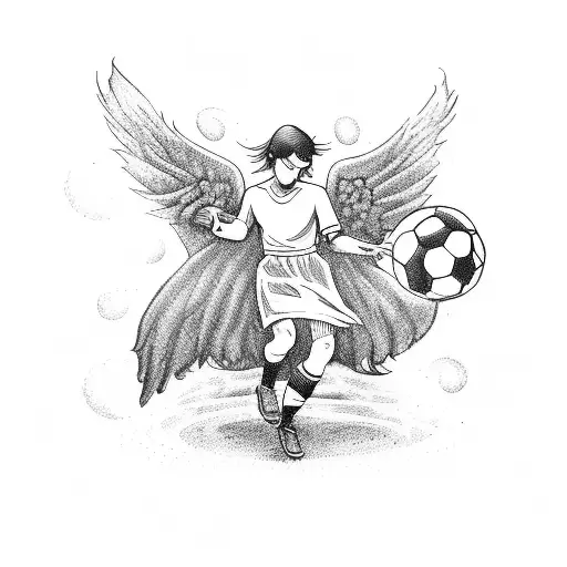 An Angel Playing Soccer In A Dotwork Style