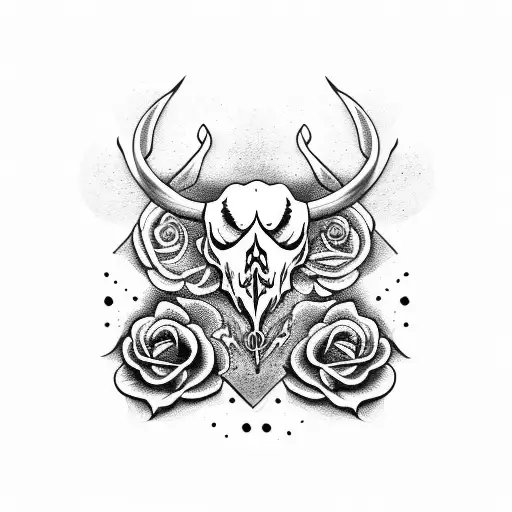 Bull Skull With Snake And Roses