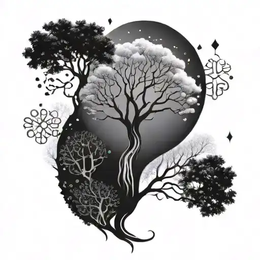 Tree Of Life Tattoo 4 Seasons In Black And White With Roots And Representing Dna And The Universe