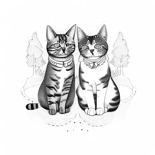 A Cat And A Dog Sitting Together In A Mystical Forest