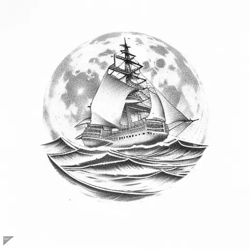Ship Sailing On Furious Sea Under The Moon